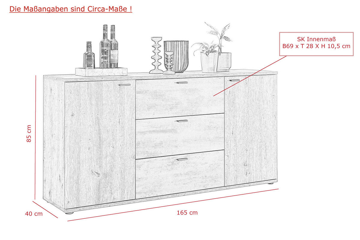 SIDEBOARD  in 165/85/40 cm  - Schwarz/Eiche Artisan, MODERN, Holzwerkstoff/Metall (165/85/40cm) - MID.YOU
