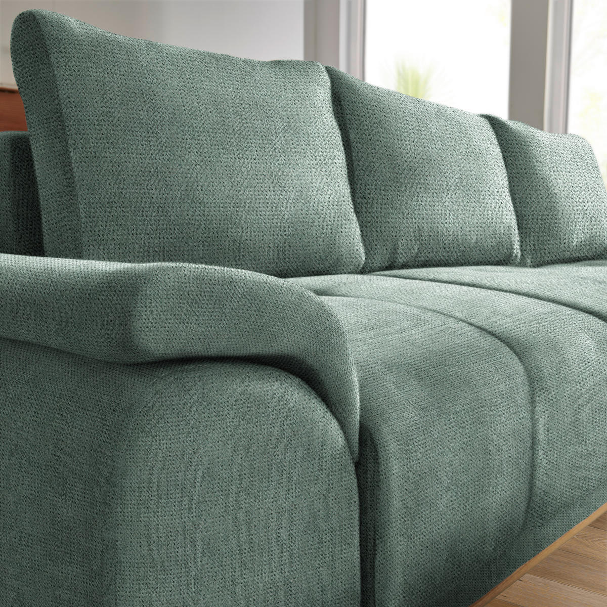 ECKSOFA in Chenille Grün  - Schwarz/Grün, Modern, Textil/Metall (262/168cm) - home24