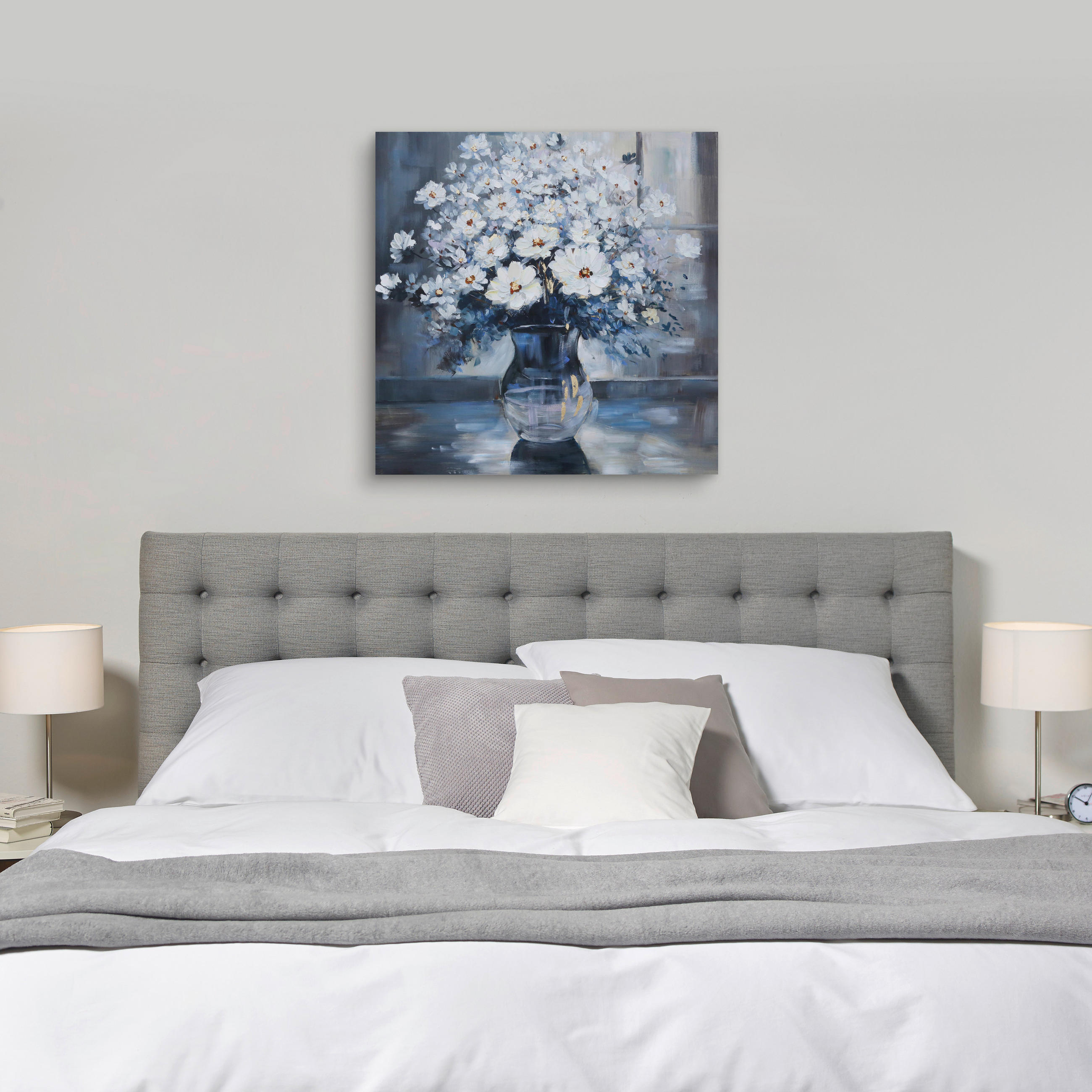 ÖLGEMÄLDE Blumen 85/85 cm  - Blau/Weiß, KONVENTIONELL, Holz/Textil (85/85cm) - Monee