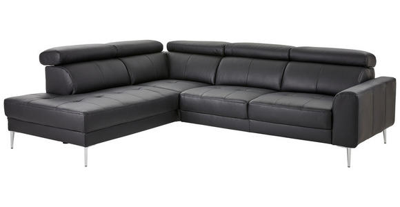 ECKSOFA Schwarz Echtleder  - Chromfarben/Schwarz, Design, Leder/Metall (213/262cm) - Hom`in