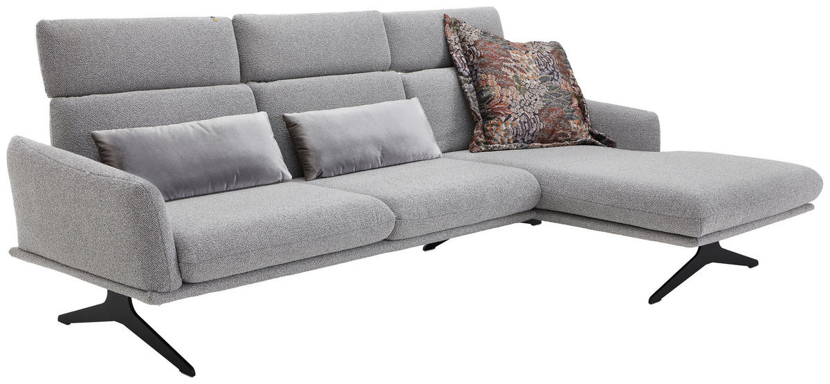 ECKSOFA in Flachgewebe Hellgrau  - Hellgrau/Schwarz, Design, Textil/Metall (259/152cm) - Dieter Knoll