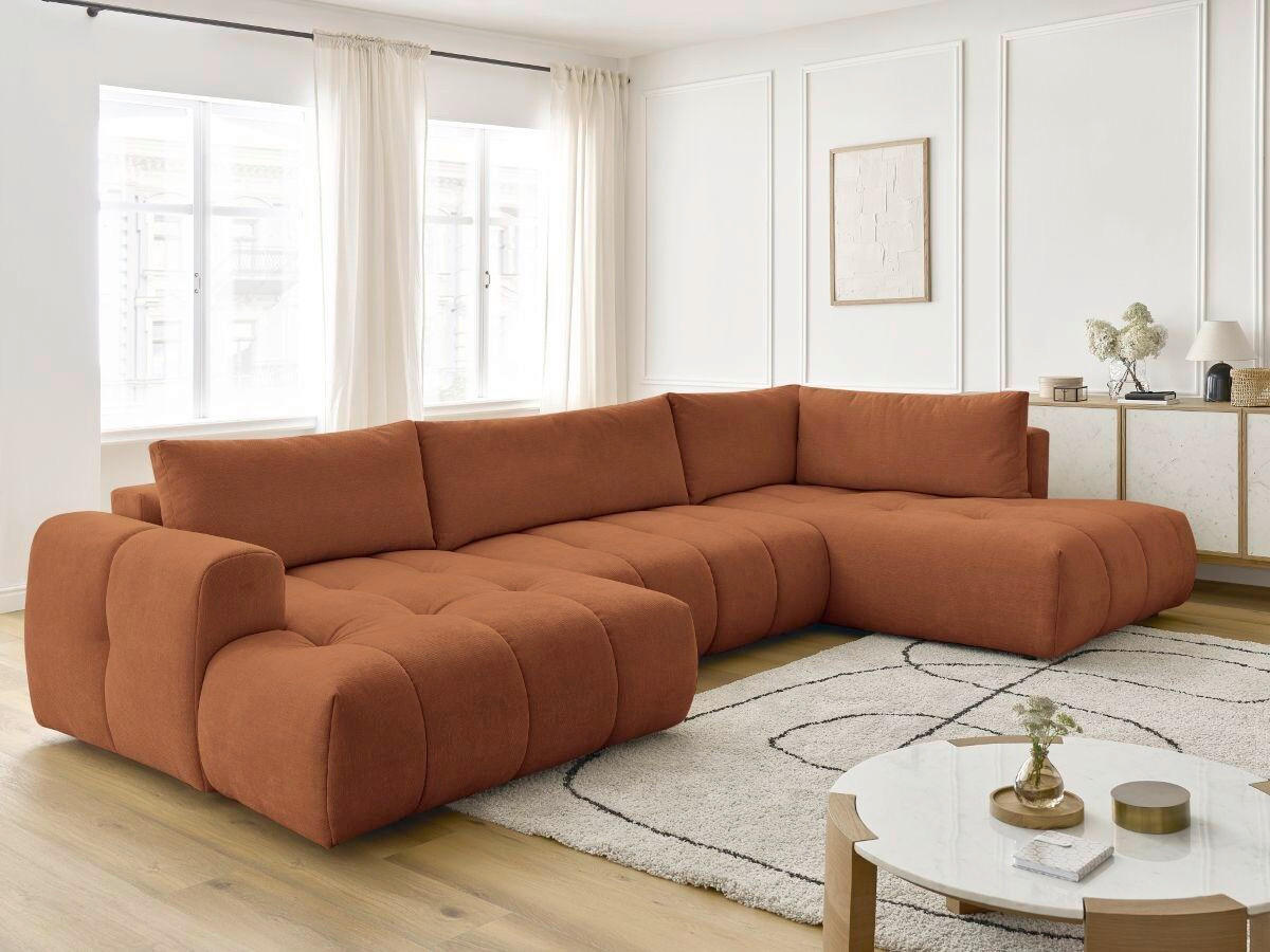 WOHNLANDSCHAFT  FUJI  Orange Leinenoptik  - Schwarz/Orange, MODERN, Kunststoff/Textil (160/377/204cm)