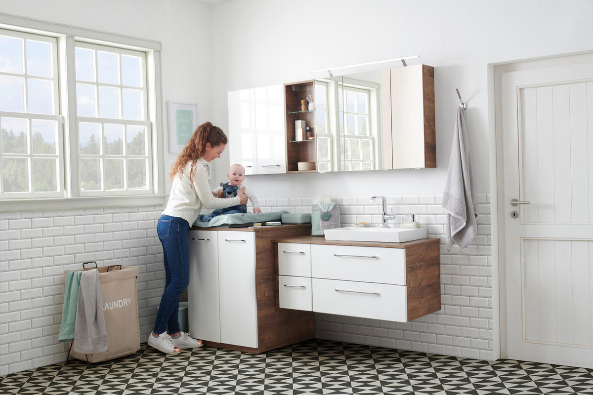 BADEZIMMER  in 180 cm  - Chromfarben/Weiß Hochglanz, Design, Glas/Keramik (180cm) - Sadena