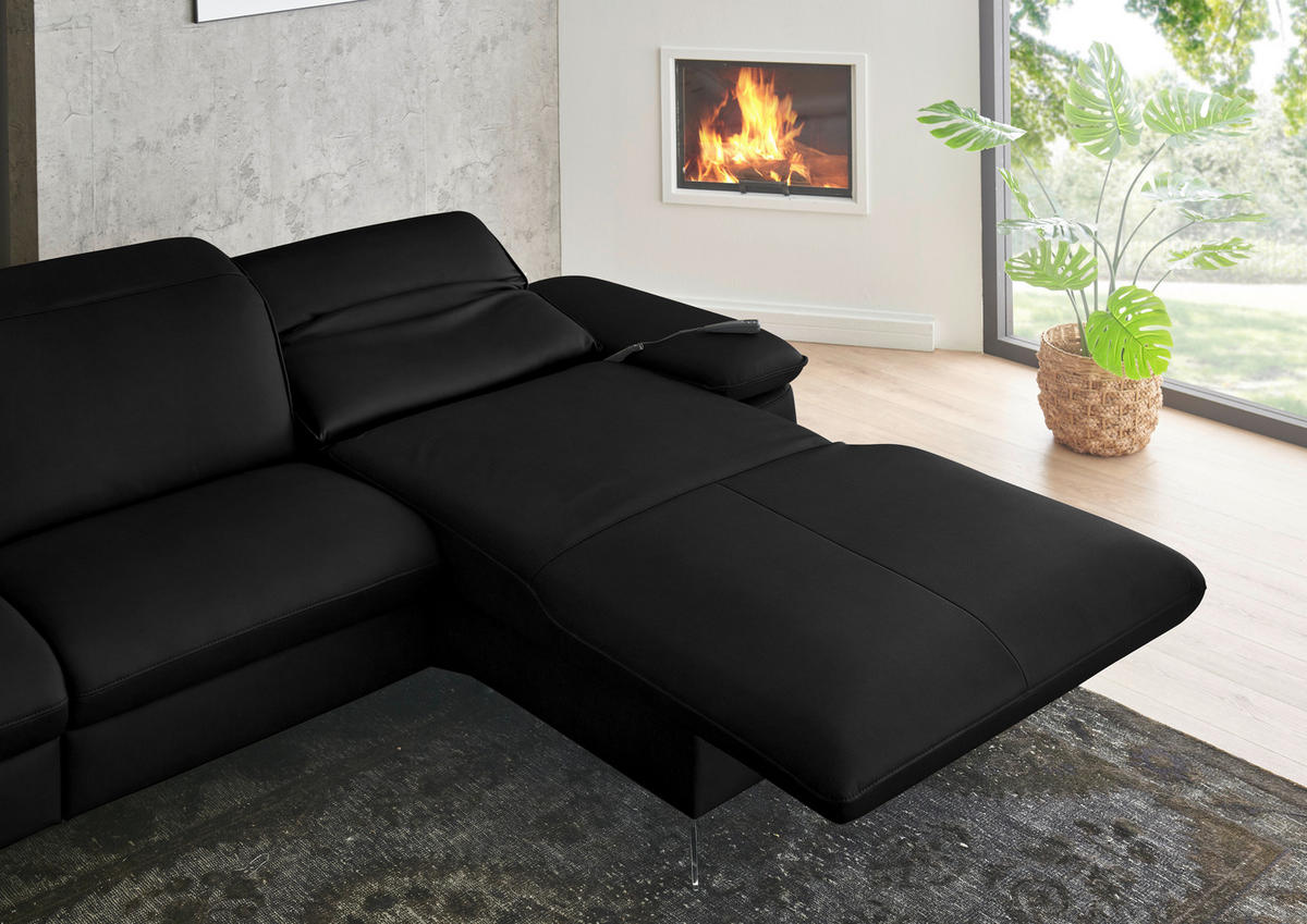 ECKSOFA  Echtleder Schwarz  - Schwarz, Design, Leder/Metall (307/169cm) - Beldomo Premium