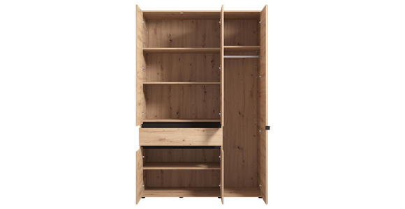 DREHTÜRENSCHRANK 5-türig Schwarz, Eiche Artisan  - Schwarz/Eiche Artisan, Basics, Glas/Holzwerkstoff (138/210,5/54cm) - Xora