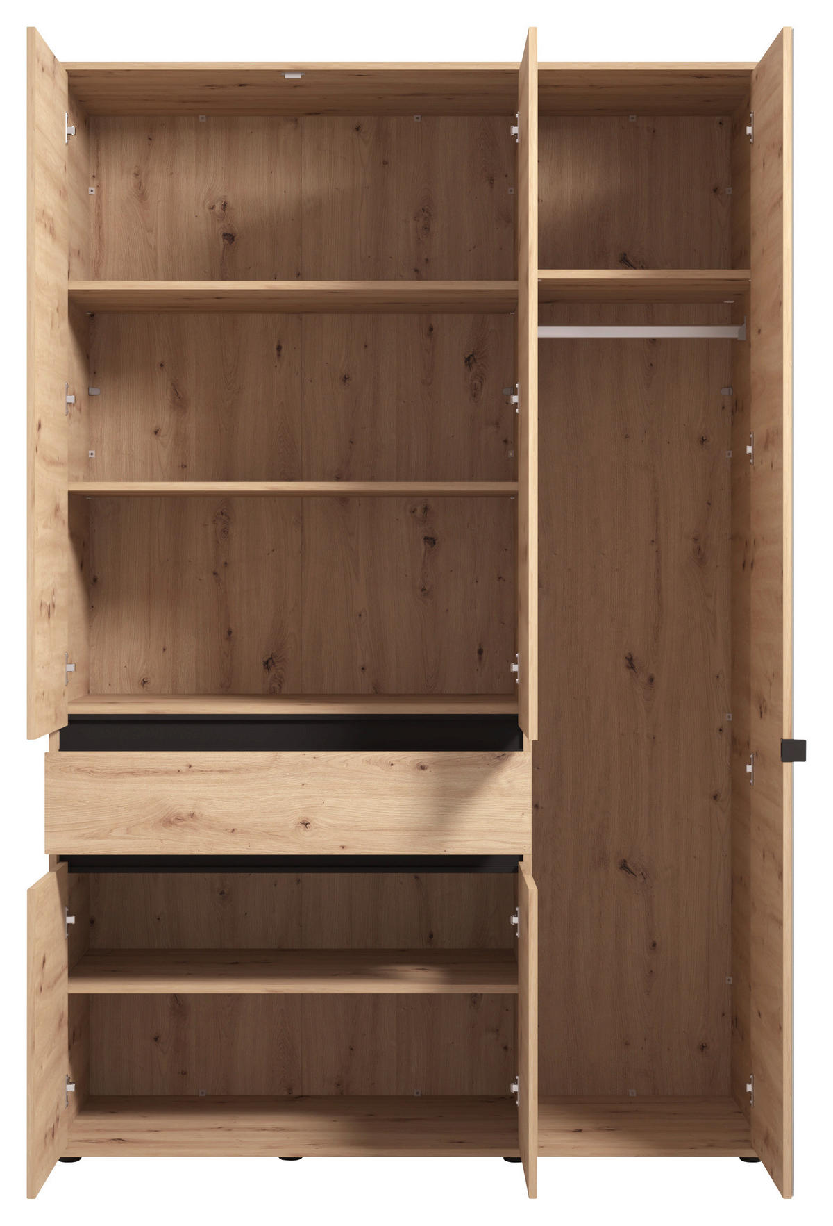 DREHTÜRENSCHRANK 5-türig Schwarz, Eiche Artisan  - Schwarz/Eiche Artisan, Basics, Glas/Holzwerkstoff (138/210,5/54cm) - Xora