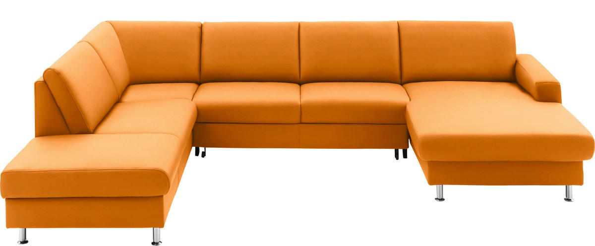 WOHNLANDSCHAFT  in Echtleder Orange  - Alufarben/Orange, Design, Leder/Metall (233/339/165cm) - Beldomo Premium