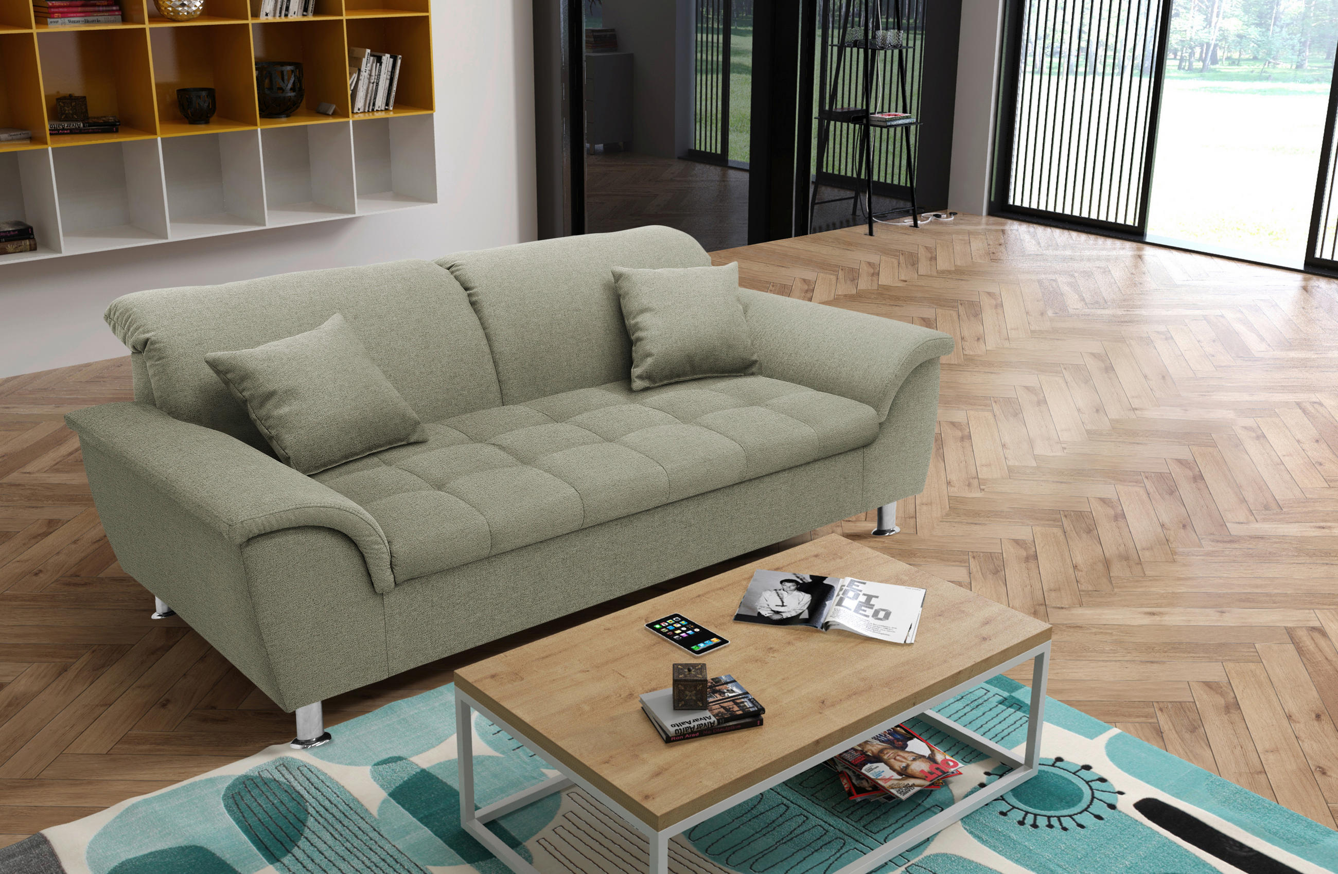 Zweisitzer-Sofa mit Funktion Webstoff Graubraun  - Chromfarben/Graubraun, KONVENTIONELL, Textil/Metall (190/81/105cm) - MID.YOU