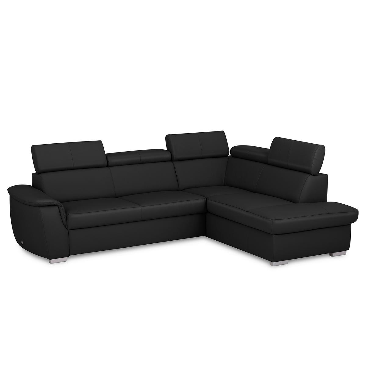 ECKSOFA  in Lederlook Echtleder Schwarz  - Silberfarben/Schwarz, Leder/Holz (262/211cm) - Celina Home