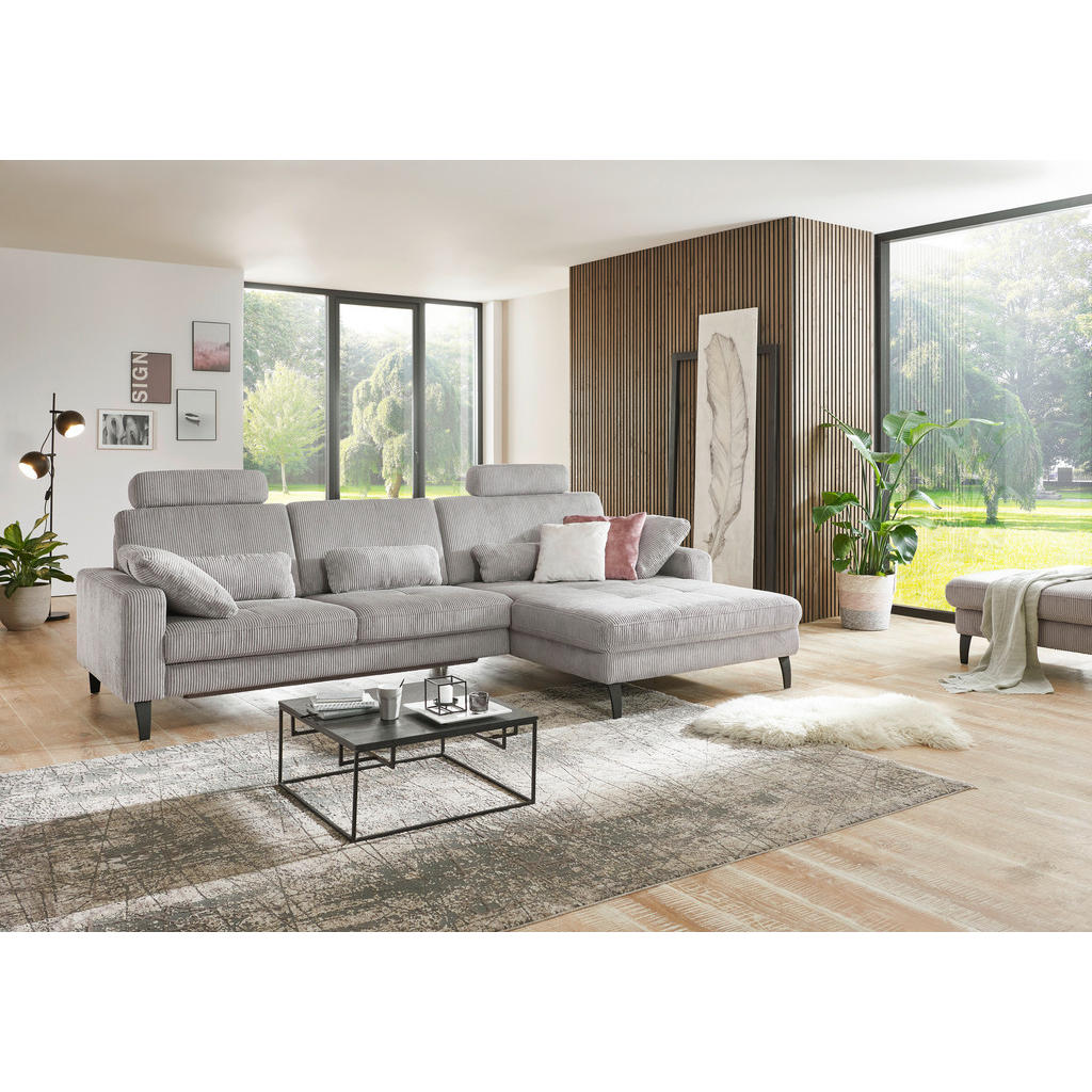 Thumbnail - Beldomo Style Ecksofa, Hellgrau, Textil, 3-Sitzer, Ottomane rechts, L-Form, 302x177 cm, Goldenes M, Typenauswahl, Fußaus...