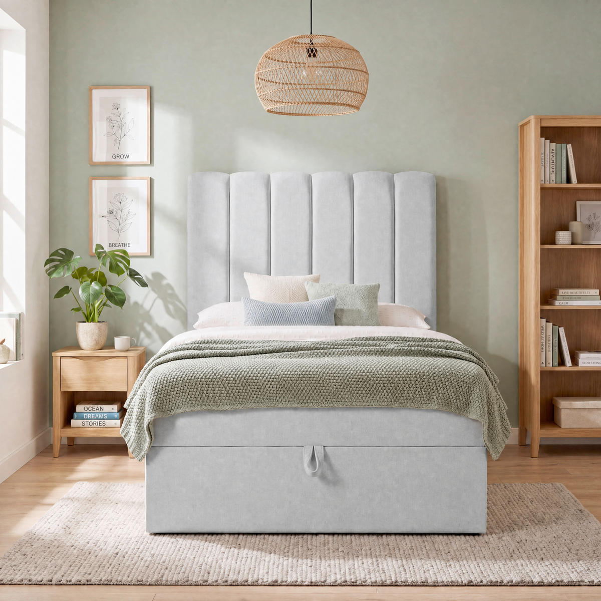 BOXBETT 100/200 cm,  in Hellgrau, Matratze, gepolstertes Kopfteil, Bettkasten, Topper, H3 = fest  - Hellgrau/Schwarz, Basics, Kunststoff/Textil (100/200cm) - Chameo