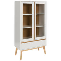 VITRINE in massiv Kautschukholz Naturfarben, Weiß  - Weiß/Naturfarben, Design, Glas/Holz (80/149/40cm) - MID.YOU