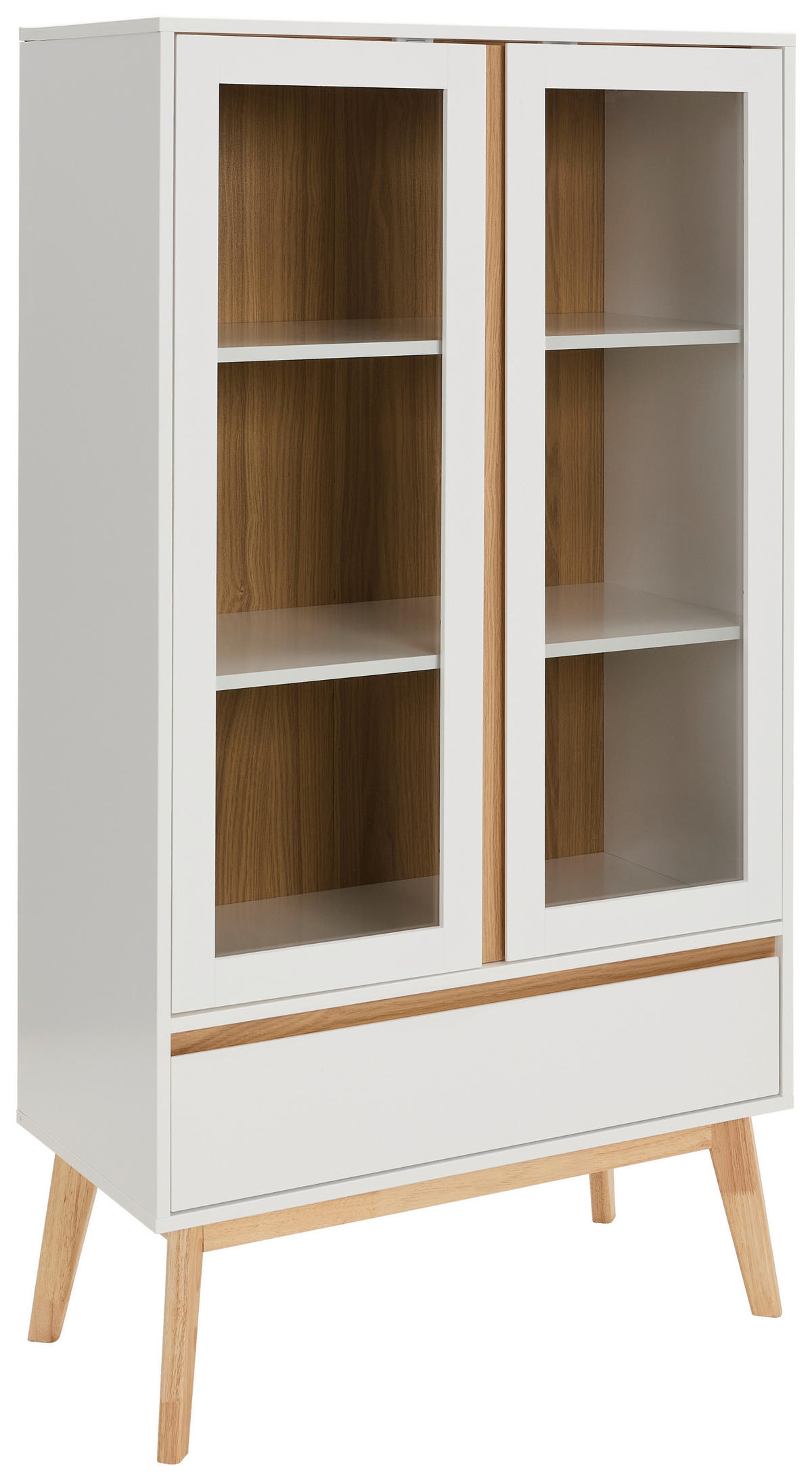 VITRINE in massiv Kautschukholz Naturfarben, Weiß  - Weiß/Naturfarben, Design, Glas/Holz (80/149/40cm) - MID.YOU