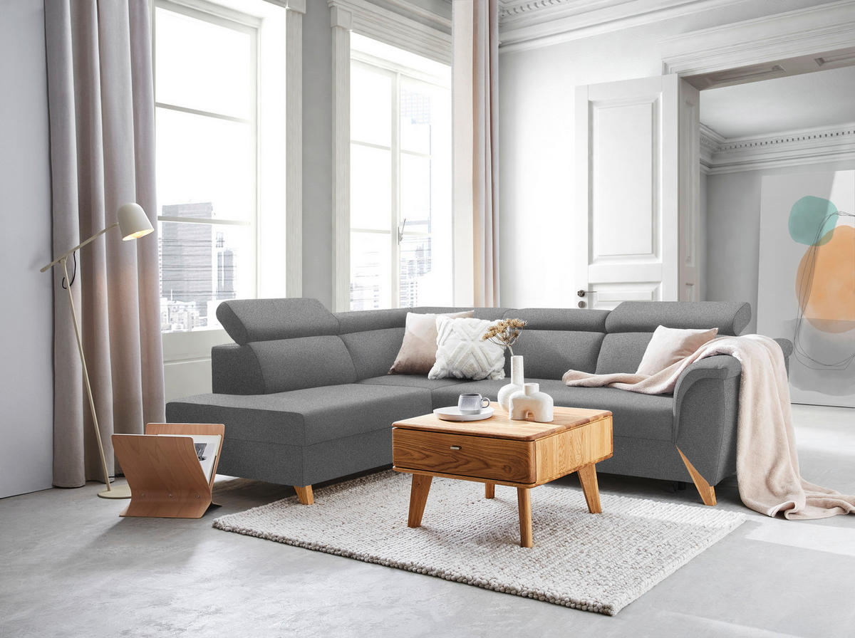 ECKSOFA Chenille Dunkelgrau  - Dunkelgrau/Naturfarben, Konventionell, Holz/Textil (200/265cm) - Stylife