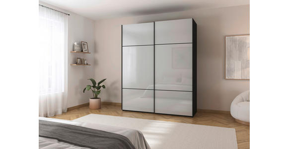 SCHWEBETÜRENSCHRANK 162/223/68 cm 2-türig Grau, Schwarz - Schwarz/Grau, KONVENTIONELL, Glas/Holzwerkstoff (162/223/68cm) - Novel