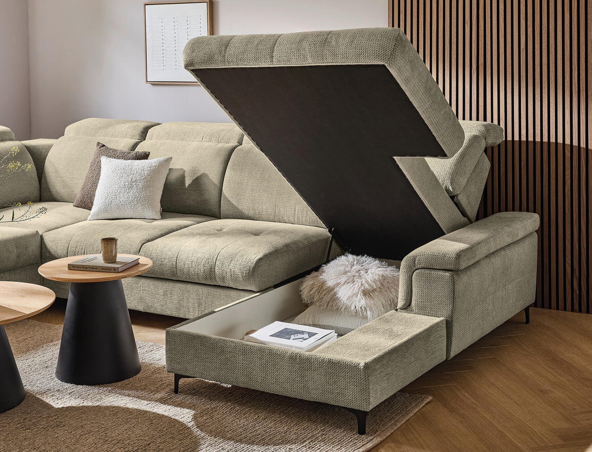WOHNLANDSCHAFT - Beigebraun/Schwarz, Design, Textil/Metall (270/364/190cm) - Stylife