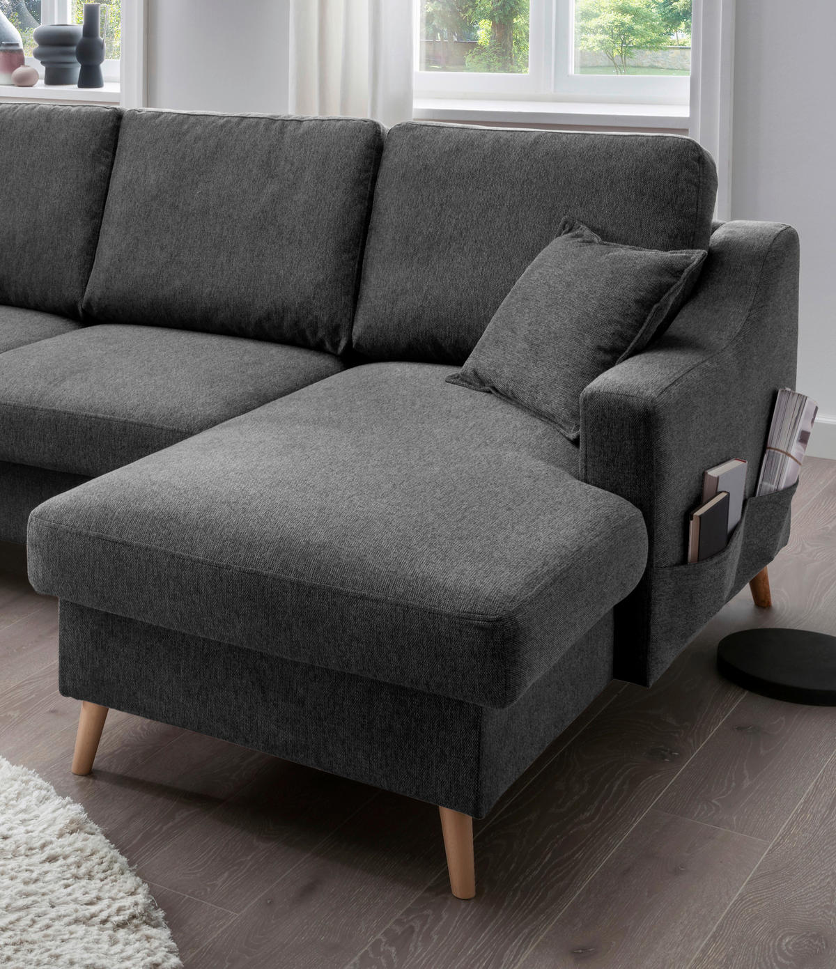 WOHNLANDSCHAFT in Struktur Anthrazit  - Anthrazit/Naturfarben, KONVENTIONELL, Holz/Textil (200/301/150cm) - P & B