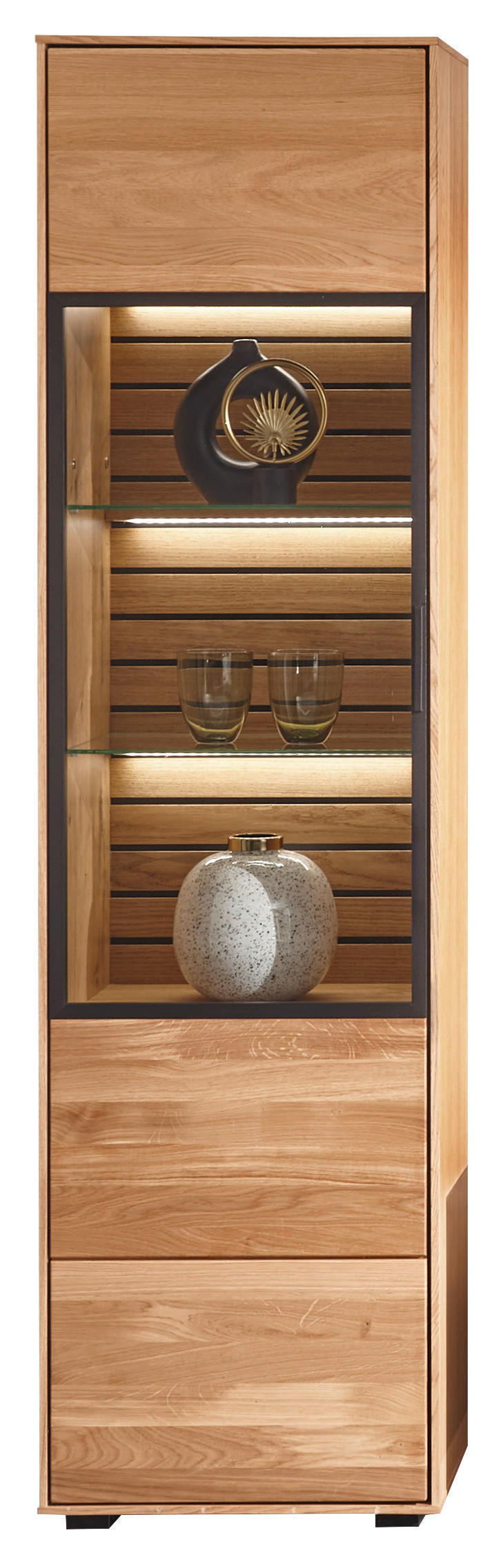 VITRINE  in furniert, massiv Eiche Schwarz, Eichefarben  - Eichefarben/Schwarz, Trend, Glas/Holz (50/198/40cm) - SetOne by Musterring