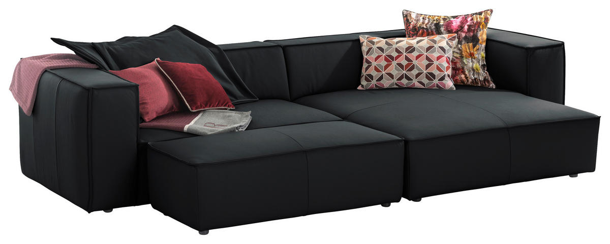 ECKSOFA in Echtleder Schwarz  - Schwarz, Modern, Leder/Kunststoff (300/164cm) - W.Schillig