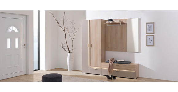 GARDEROBE 3-teilig in 198/194/38 cm - Eiche Bianco/Grau, Design, Glas/Holzwerkstoff (198/194/38cm) - Voleo