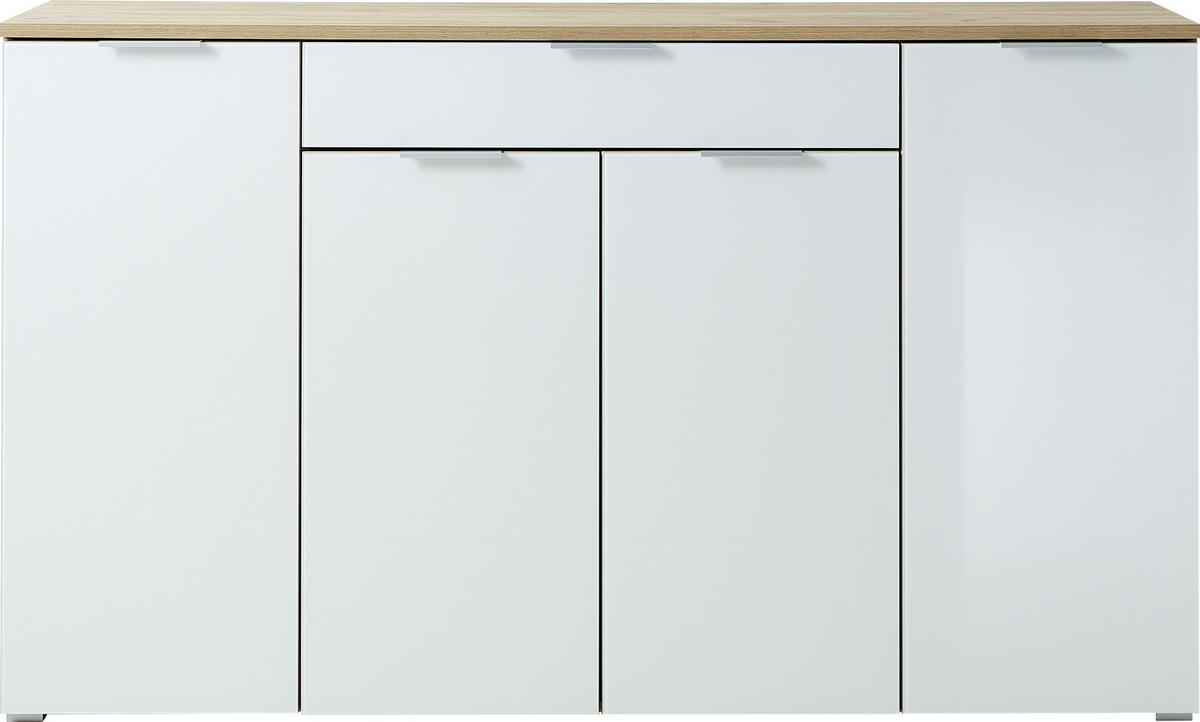 SIDEBOARD 179/105/40 cm  in Weiss, Eichefarben  - Weiss/Eichefarben, Konventionell, Glas/Holzwerkstoff (179/105/40cm)