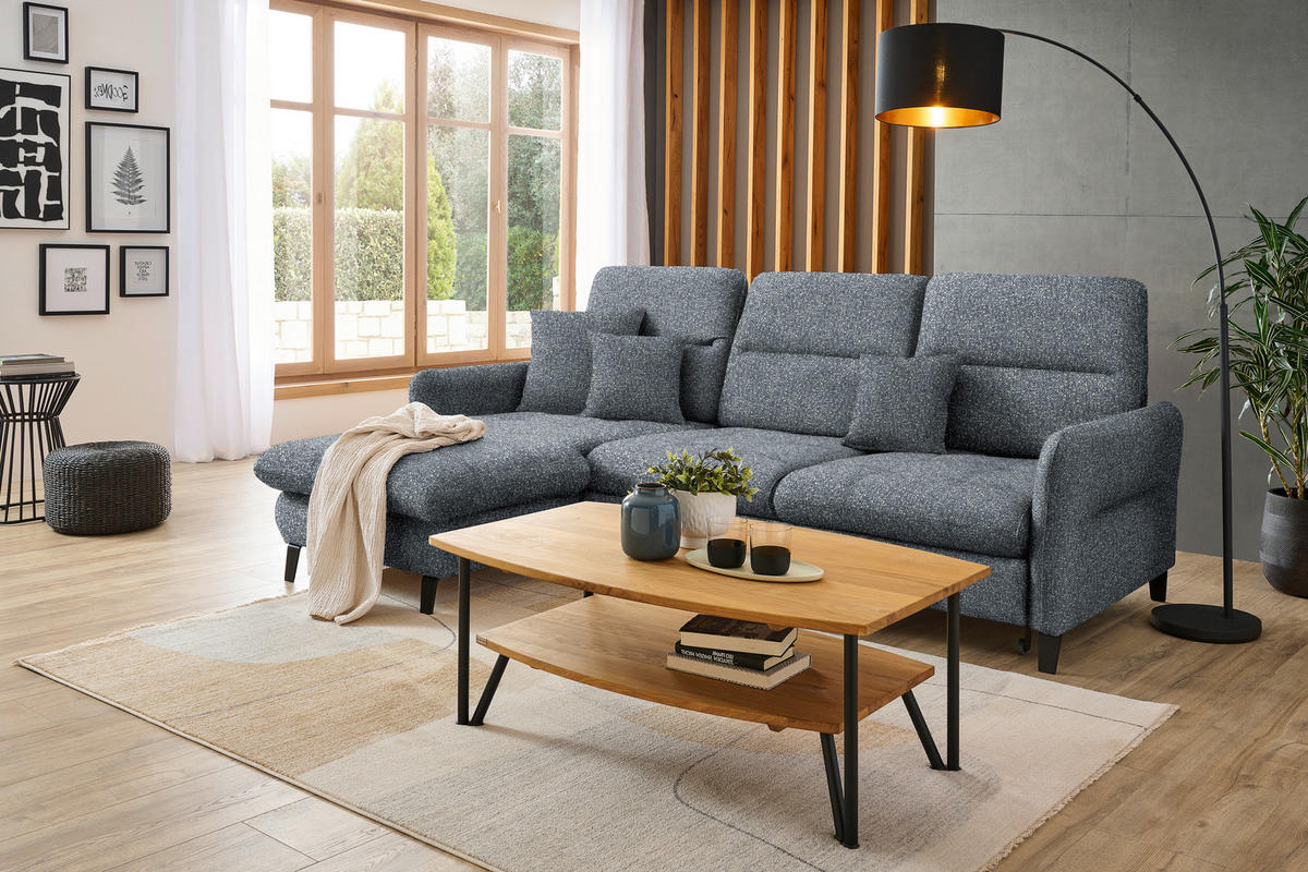 ECKSOFA Dunkelgrau Plüsch  - Dunkelgrau/Schwarz, KONVENTIONELL, Textil/Metall (190/254cm) - Livetastic