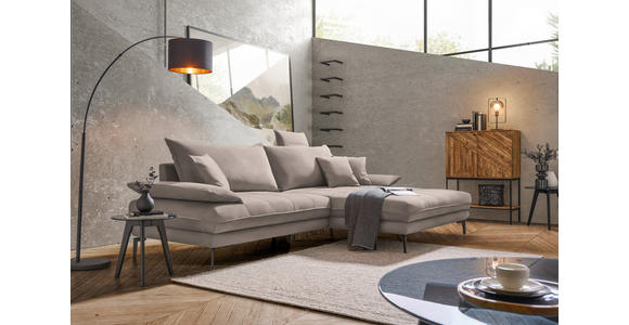 ECKSOFA in Flachgewebe Hellbraun 292/176 cm - Hellbraun/Schwarz, MODERN, Textil/Metall (292/176cm) - Carryhome