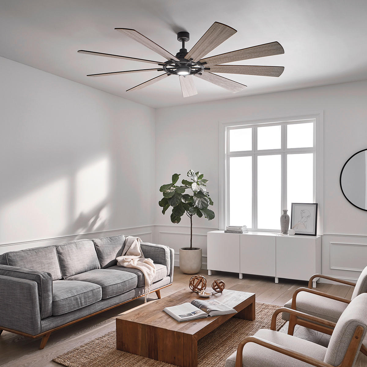 DECKENVENTILATOR  216/42 cm    - Walnussfarben/Zinkfarben, Natur, Glas/Holz (216/42cm) - Elstead Lighting