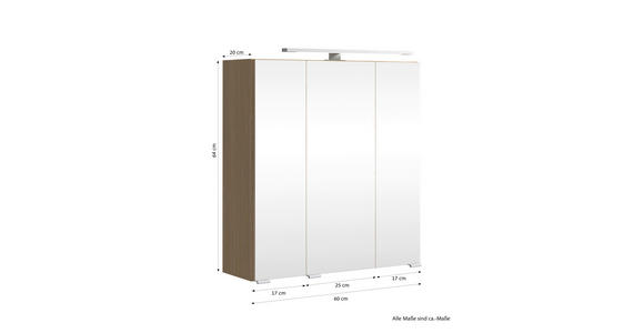 SPIEGELSCHRANK 60/64/20 cm  - Eichefarben/Silberfarben, KONVENTIONELL, Glas/Holzwerkstoff (60/64/20cm) - Xora