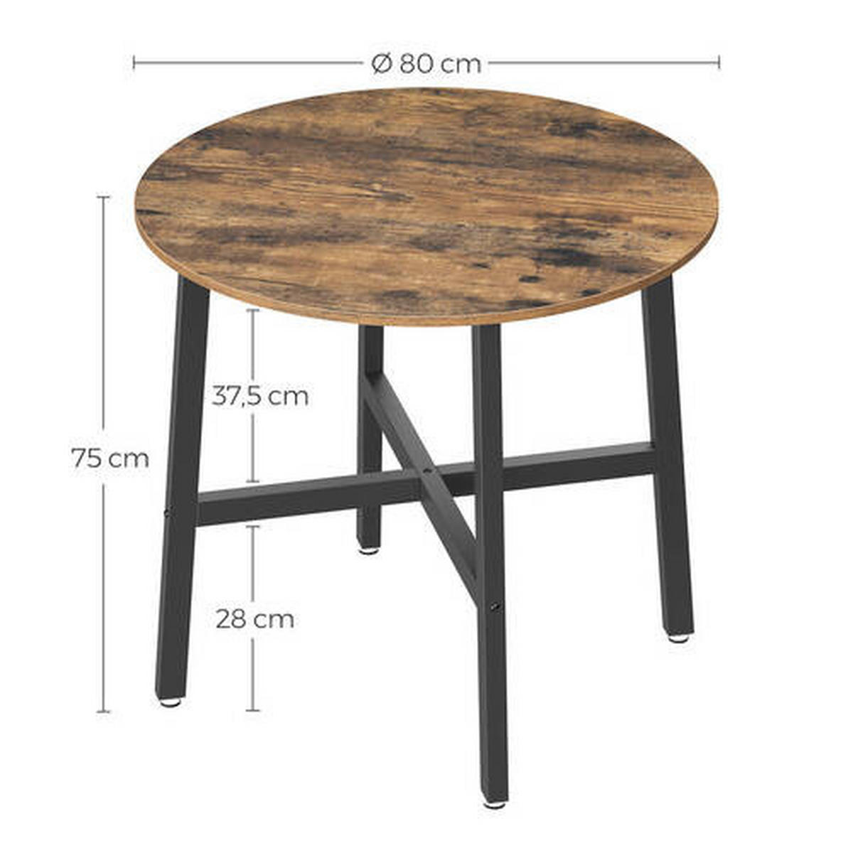 ESSTISCH in Metall, Holzwerkstoff 80/80/76 cm  - Schwarz/Braun, Natur, Holzwerkstoff/Metall (80/80/76cm) - Boxxx