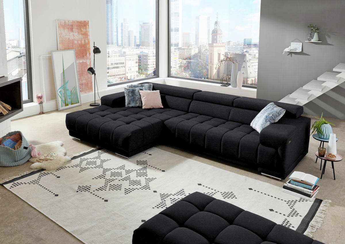 ECKSOFA Mikrofaser Anthrazit  - Anthrazit/Silberfarben, Design, Textil/Metall (190/335cm) - Beldomo Speed