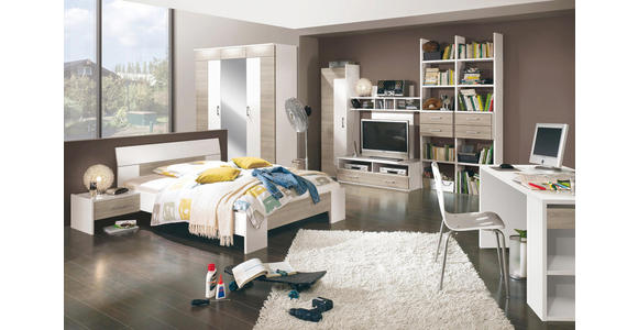 BETT Weiß, Eichefarben - Eichefarben/Weiß, Design, Holzwerkstoff (120/200cm) - Cantus