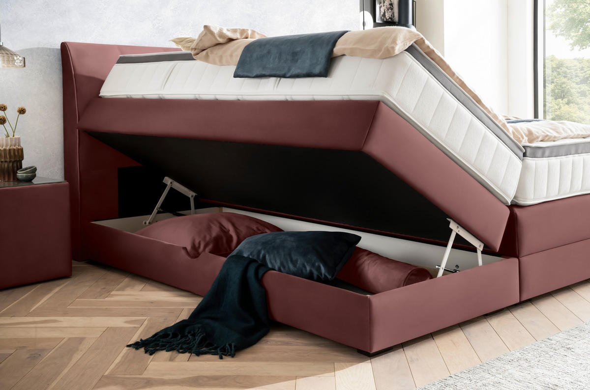 BOXSPRINGBETT 200/200 cm  in Bordeaux  - Wengefarben/Bordeaux, KONVENTIONELL, Holz/Textil (200/200cm) - Novel