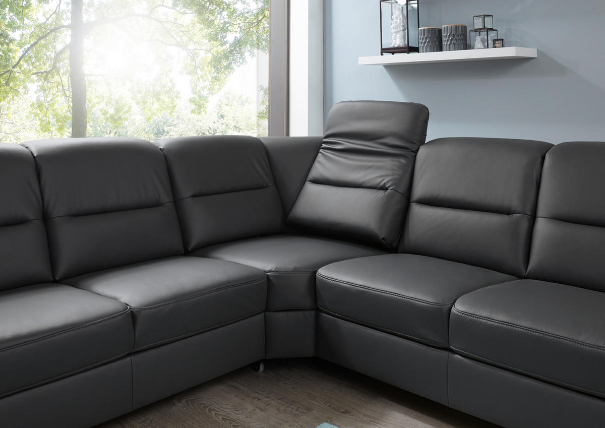 ECKSOFA BELDOMO premium Anthrazit Echtleder  - Anthrazit/Schwarz, KONVENTIONELL, Leder/Holz (303/245cm) - Beldomo Premium