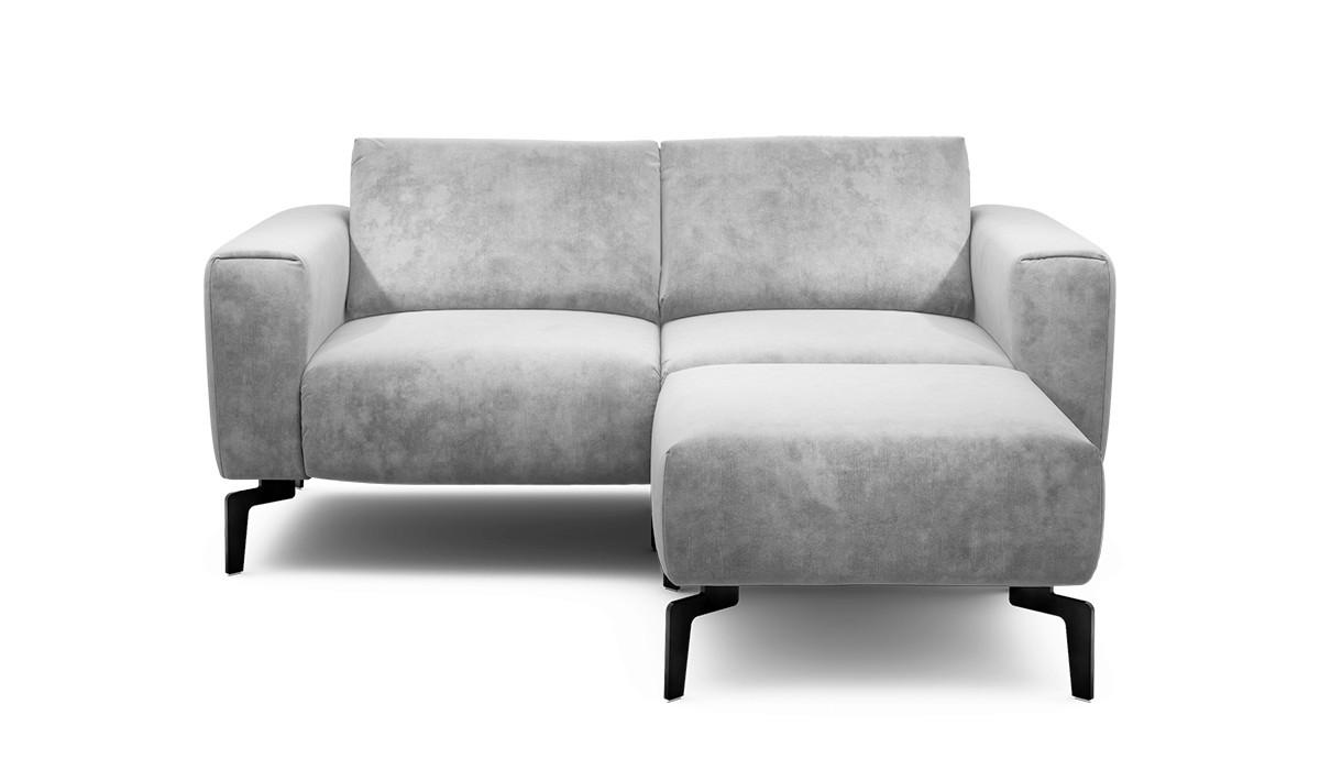 Zweisitzer inkl. Hocker Samt Hellgrau  - Hellgrau/Schwarz, Design, Textil/Metall (180/86/86-94cm) - SENSOO
