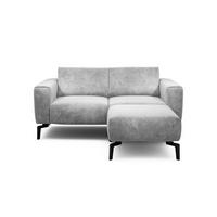 Zweisitzer inkl. Hocker Samt Hellgrau  - Hellgrau/Schwarz, Design, Textil/Metall (180/86/86-94cm) - SENSOO