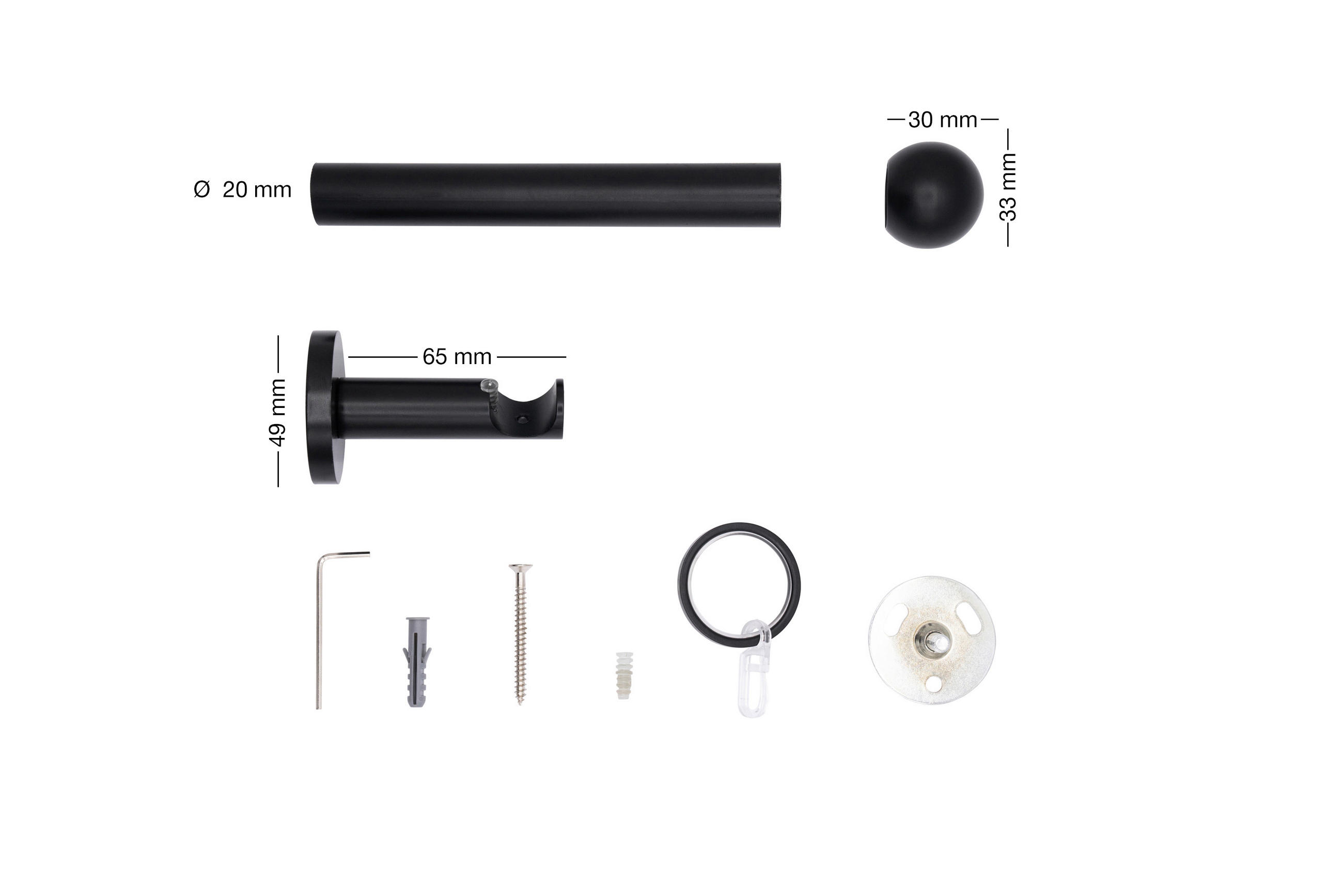 VORHANGSTANGENSET  100 cm  - Schwarz, Basics, Metall (100cm)