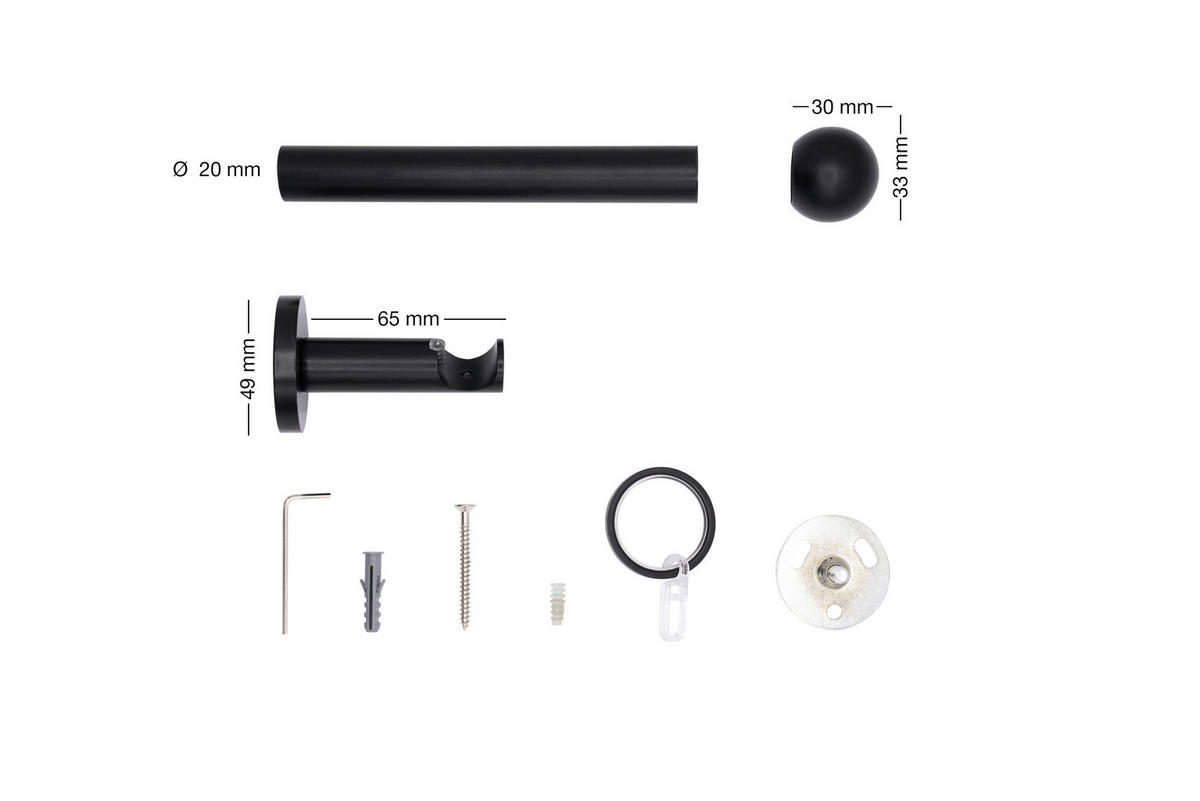 VORHANGSTANGENSET  290 cm  - Schwarz, Basics, Metall (290cm)