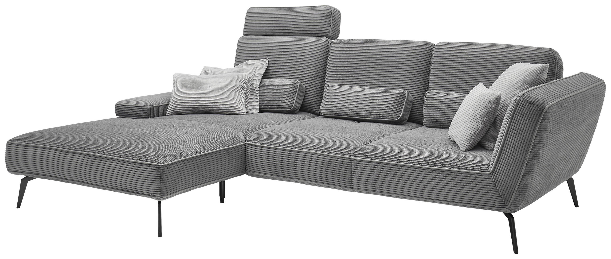 ECKSOFA Grau Cord  - Schwarz/Grau, KONVENTIONELL, Textil/Metall (205/304cm) - SetOne by Musterring