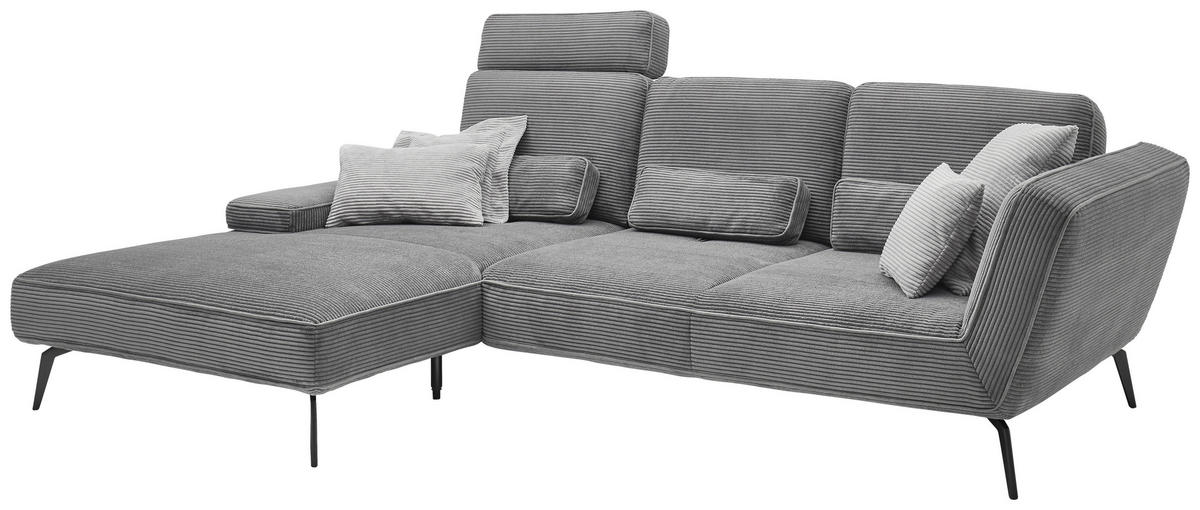 ECKSOFA Grau Cord  - Schwarz/Grau, KONVENTIONELL, Textil/Metall (205/304cm) - SetOne by Musterring