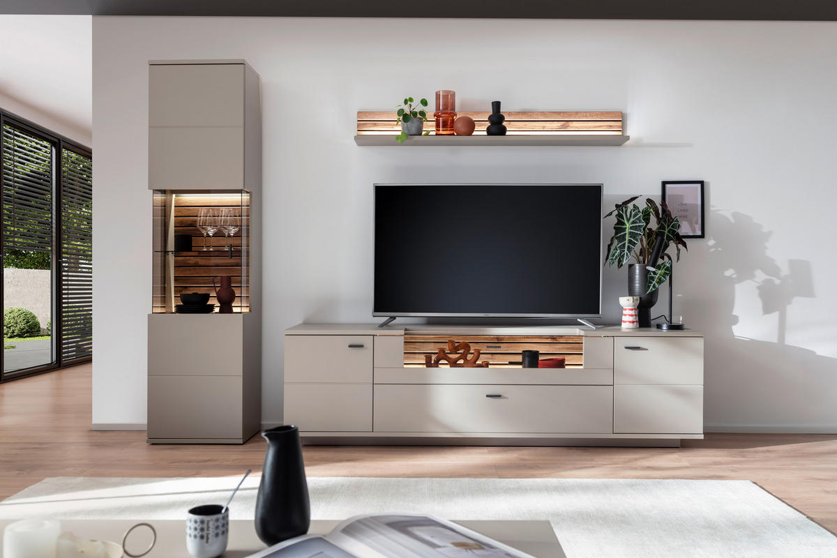 WOHNWAND 3-teilig  in  270/199/50 cm    - Anthrazit, Design, Glas/Holzwerkstoff (270/199/50cm) - Livetastic