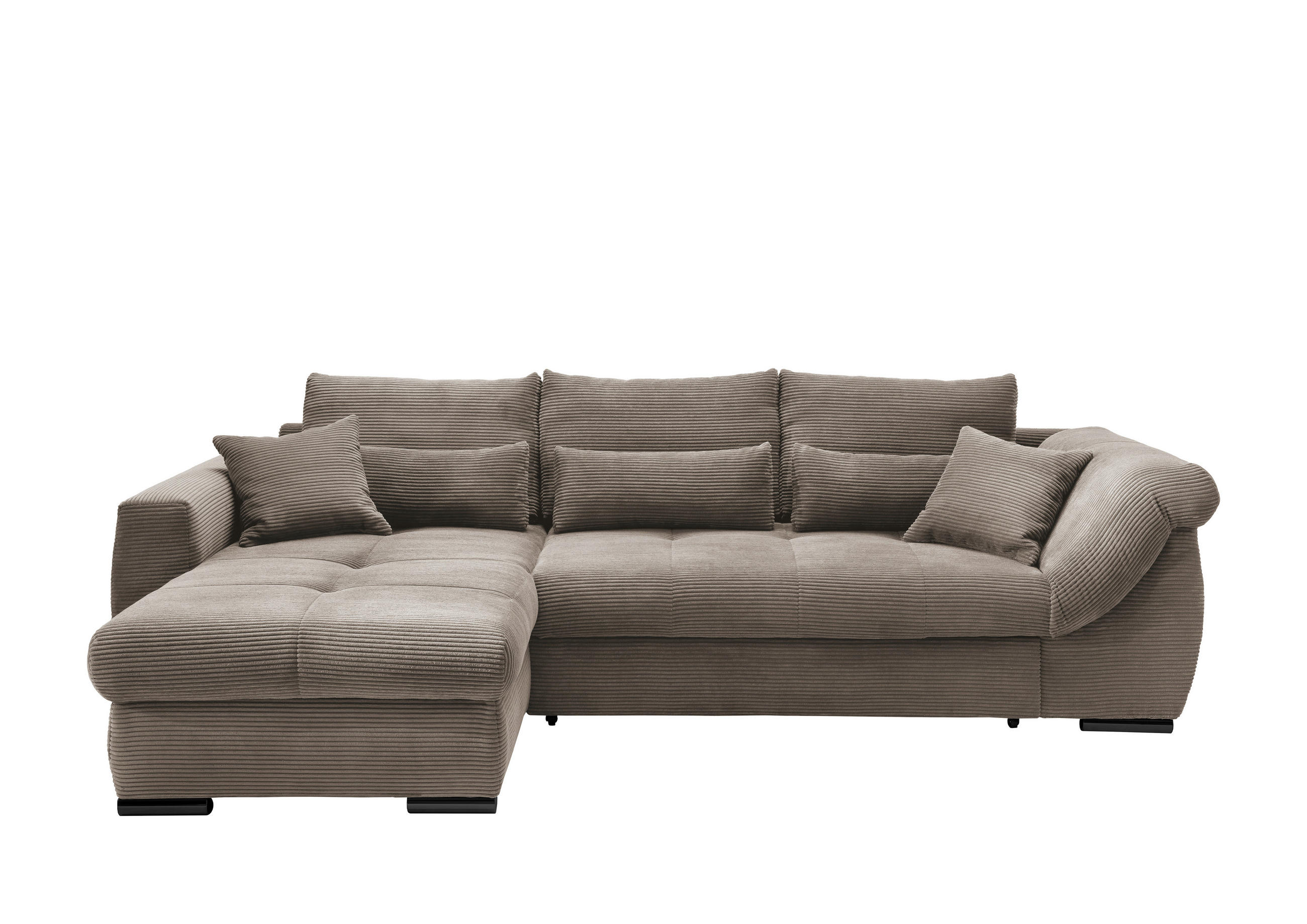 ECKSOFA 188/302 cm  in Cord Graubraun Zierkissen, Rückenkissen, Nierenkissen, Bettkasten  188/302 cm  - Graubraun/Schwarz, MODERN, Textil/Metall (188/302cm) - MID.YOU