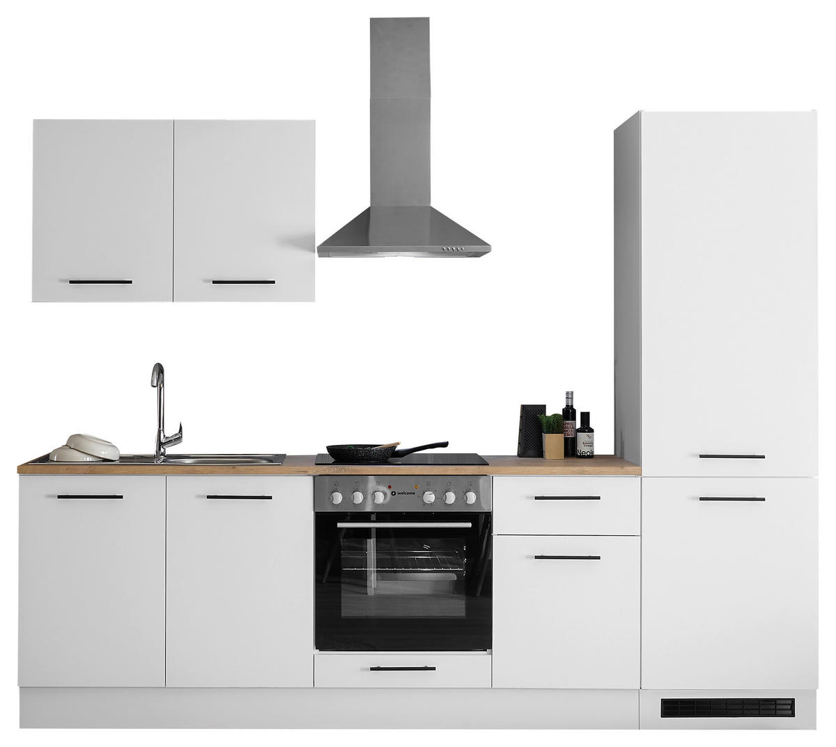 KUHINJSKI BLOK BREZ APARATOV - črna/barve hrasta, Basics, umetna masa/leseni material (270cm) - MID.YOU