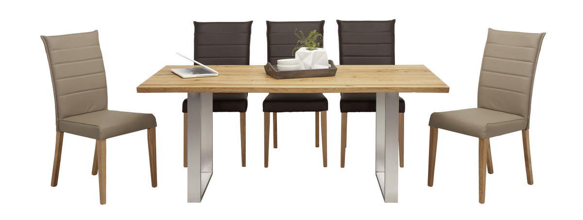 ESSTISCH in Holz 180/90/75 cm  - Edelstahlfarben/Eichefarben, Natur, Holz/Metall (180/90/75cm) - Linea Natura