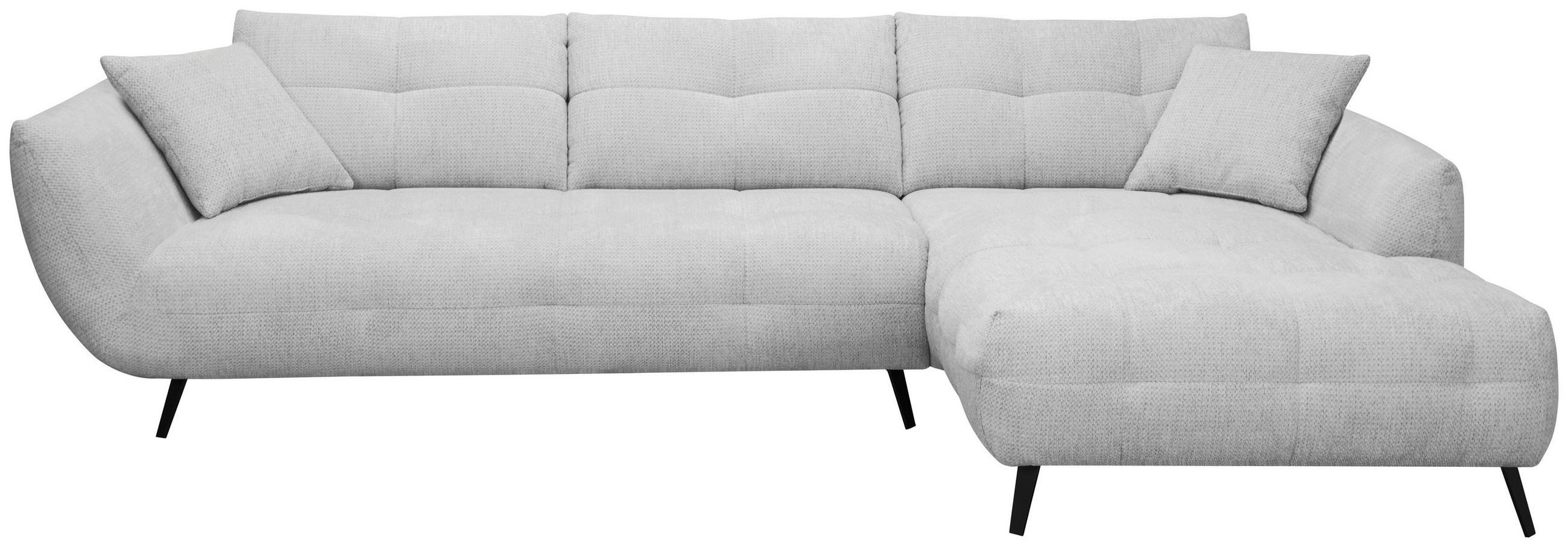 ECKSOFA 320/215 cm  in Chenille Hellgrau Armlehnenkissen, Rücken echt, Sitztiefenverstellung  320/215 cm  - Hellgrau/Schwarz, KONVENTIONELL, Textil/Metall (320/215cm) - Hom`in