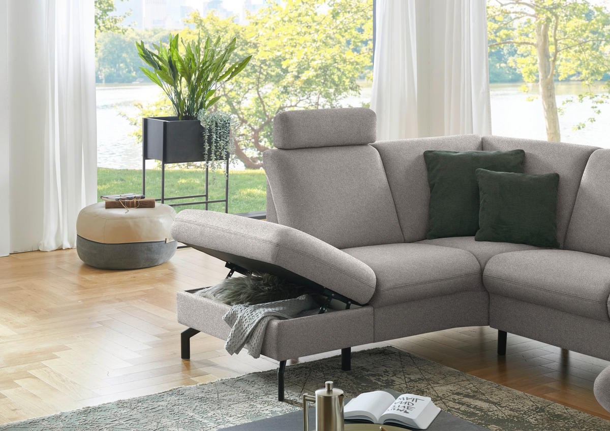 WOHNLANDSCHAFT  in Flachgewebe Graubraun  - Graubraun/Schwarz, KONVENTIONELL, Textil/Metall (190/307/170cm) - Beldomo Comfort