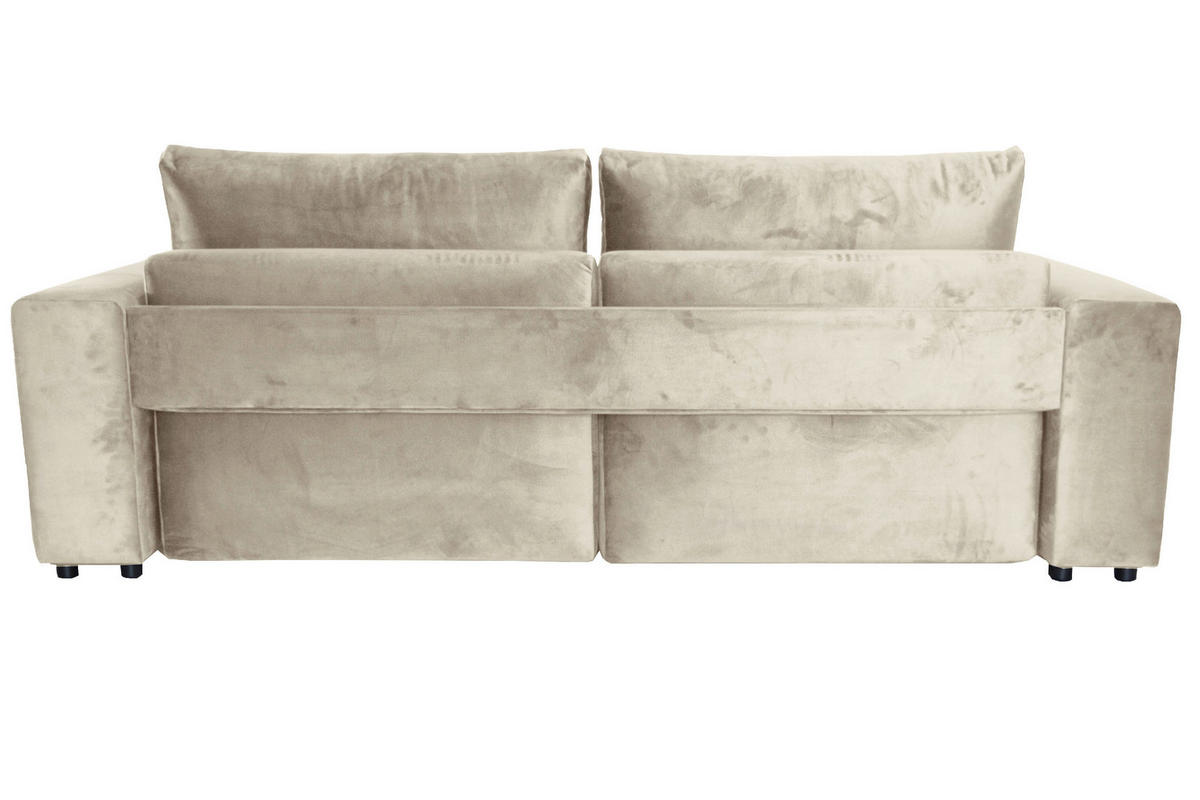 BIGSOFA in Velours Beige  - Beige/Schwarz, Design, Kunststoff/Textil (256/88/120cm) - home24
