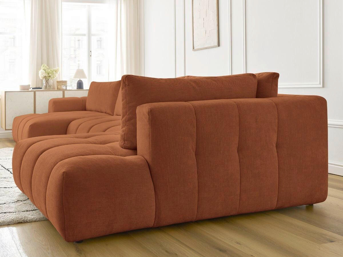 WOHNLANDSCHAFT  FUJI  Orange Leinenoptik  - Schwarz/Orange, MODERN, Kunststoff/Textil (160/377/204cm)