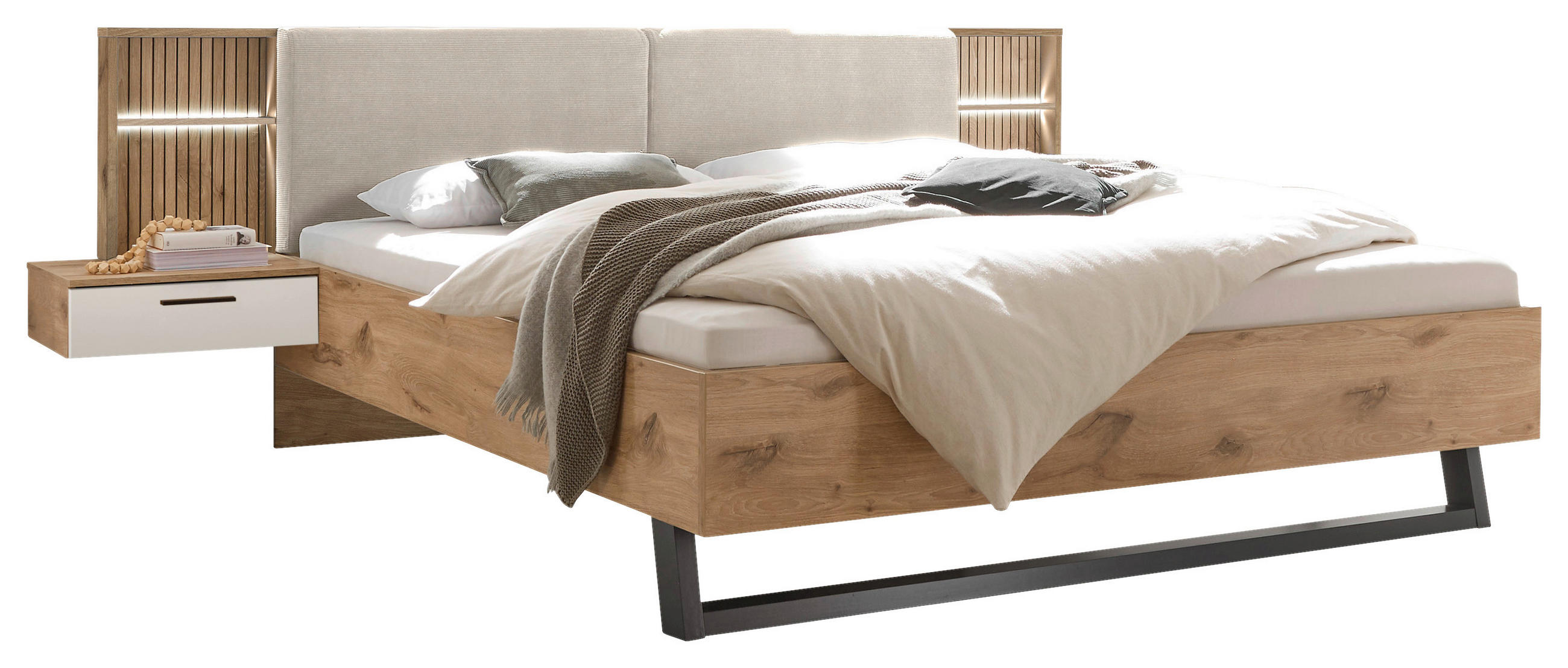 POSTELJNA GARNITURA 180 cm x 200 cm , bela, barve hrasta - barve hrasta/bela, Moderno (180/200cm) - Hom`in