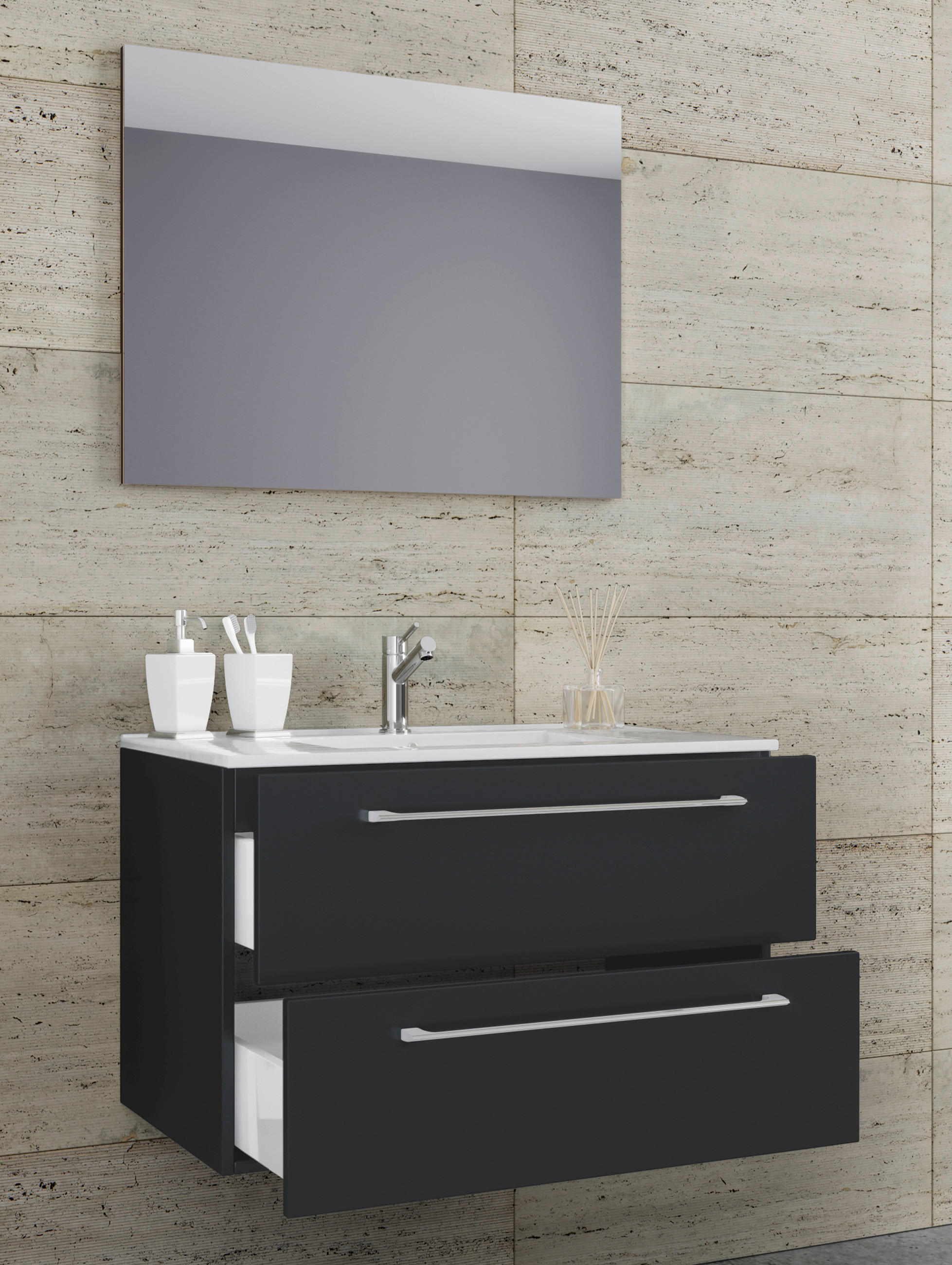 BADEZIMMER 3-teilig  in 60 cm  - Weiss/Alufarben, Modern, Keramik/Holzwerkstoff (60cm) - MID.YOU